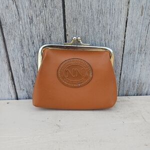 Vintage NN Nikki Nonno Brown Leather Kiss Lock Coin Purse Mini